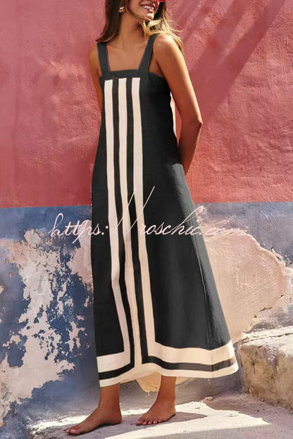 Striped Print Resort Style Sling Maxi Dress