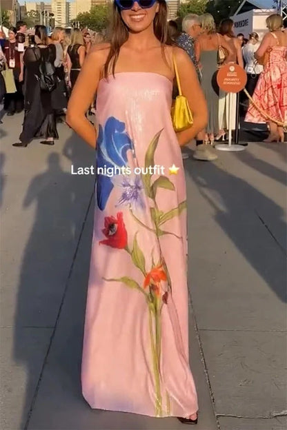 Special Night Sequin Print Off Shoulder A-line Maxi Dress