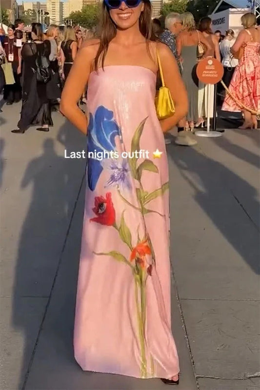 Special Night Sequin Print Off Shoulder A-line Maxi Dress