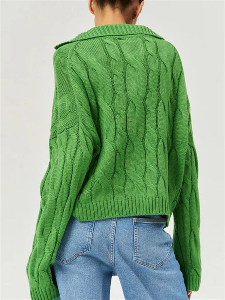 Loose Lapel Patchwork Sweater Pullover Female Long Sleeve High Waist Y2k Top Knitwear Baggy Autumn Oversized Sweater