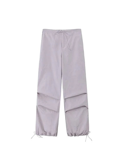 Parachute Cargo Pants Jogging Trousers High Elastic Waist Female Lady Boot Cut