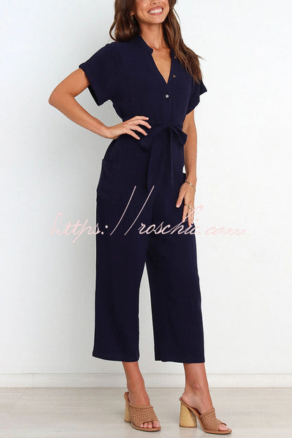 Something About Her Pocketed Button Straight Leg Jumpsuit