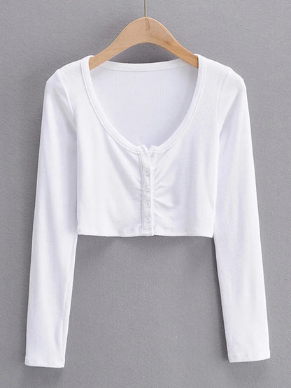 Slim V-neck Long Sleeve Bottomed Tops and Blouses High Street Color Open Navel Cardigan