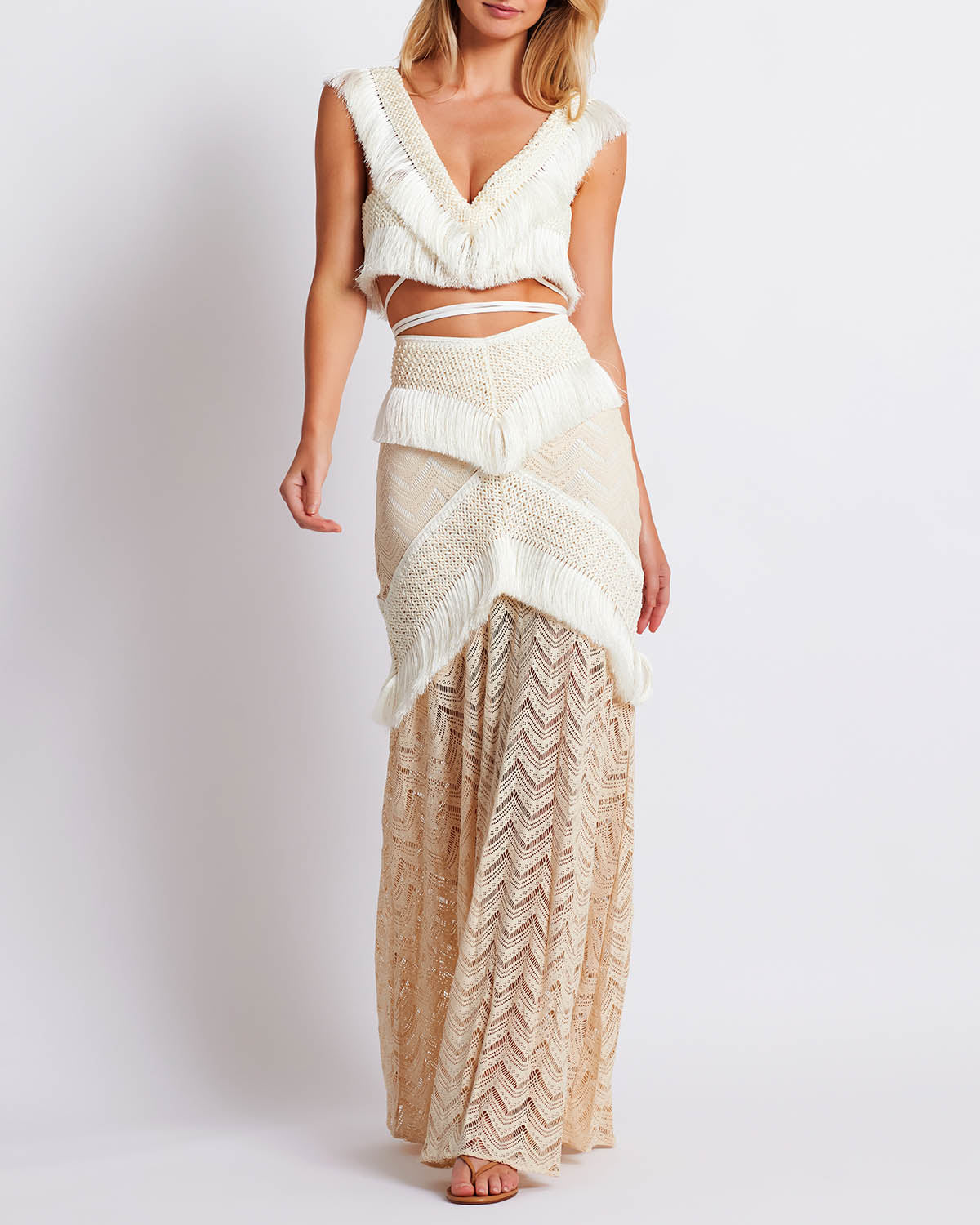 Beach Fringed Color Bikini Swimsuit and Skirt