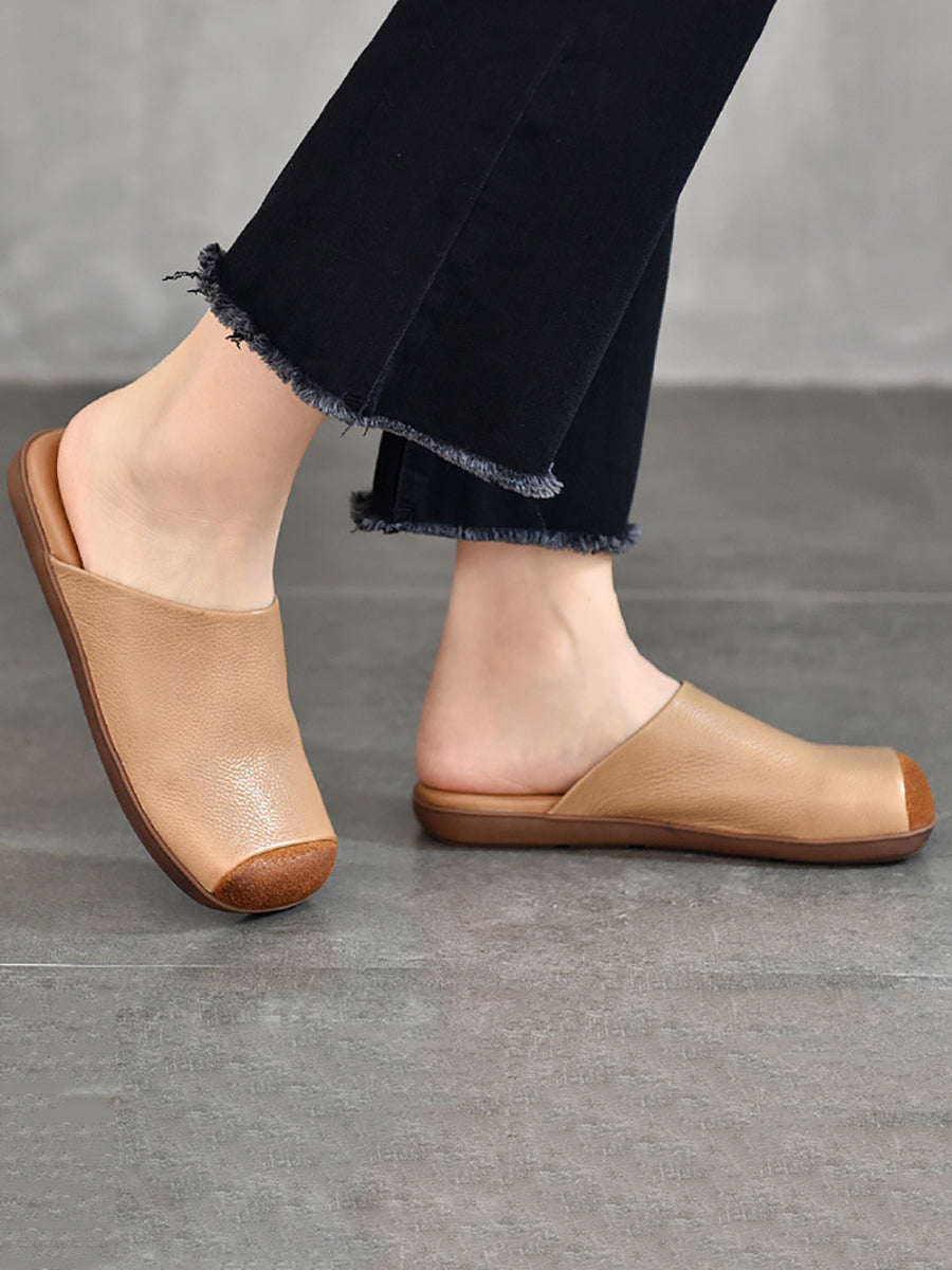 Summer Artsy Colorblock Leather Slippers Xx1011
