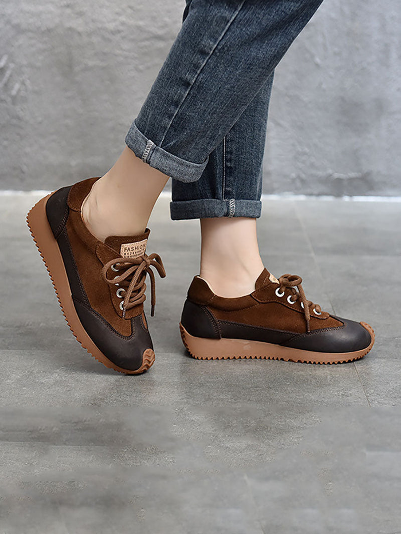 Leather Colorblock Strap Mid Heel Sport Shoes Ba1028