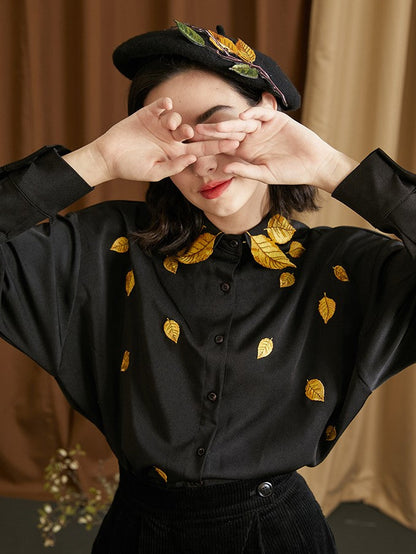 Golden Leaf Embroidered Blouse