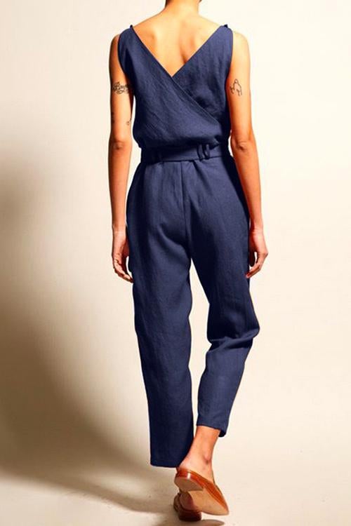 V Neck Sleeveless Wrapped Jumpsuit