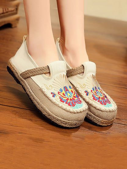 Summer Embroidery Cloth Linen Flat Shoes Ah1011