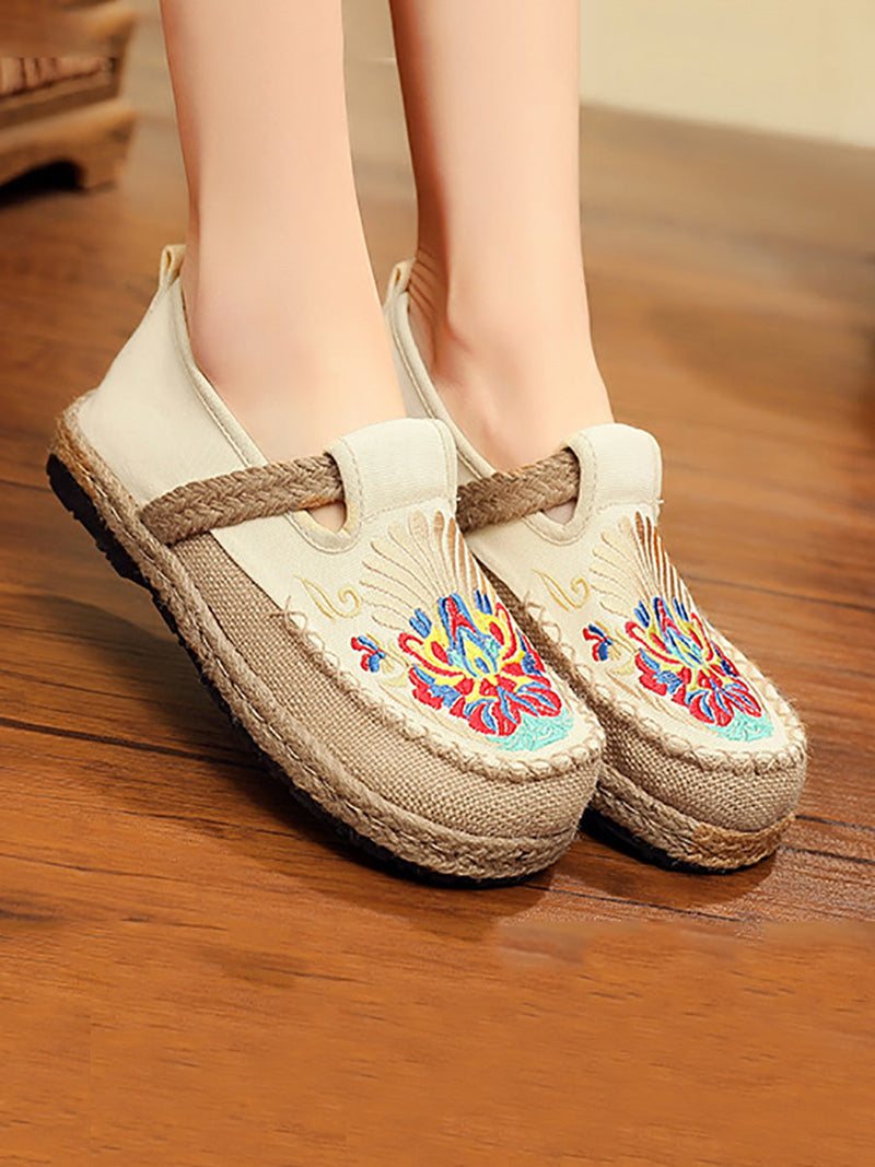 Summer Embroidery Cloth Linen Flat Shoes Ah1011