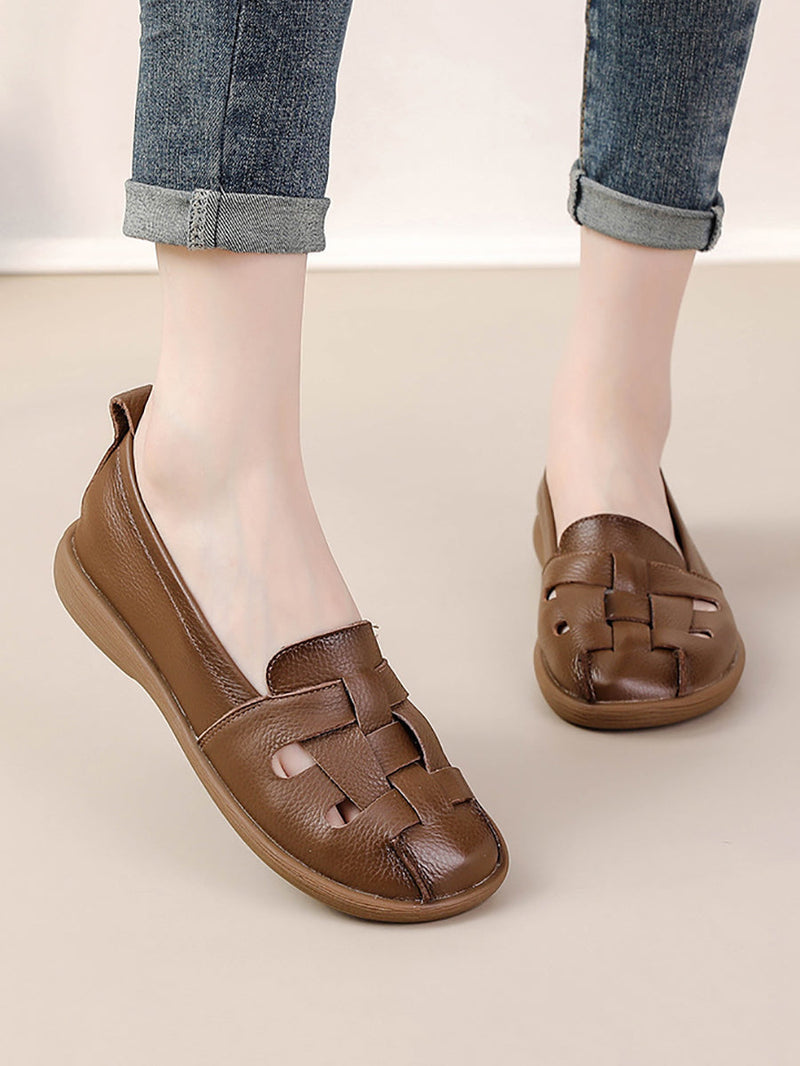 Summer Leather Soft Weave Flat Shoes As1018