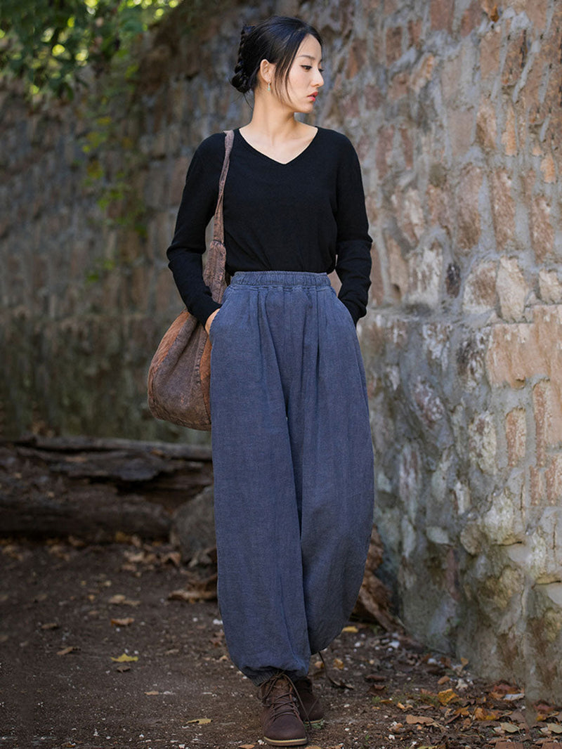 Autumn Loose Ramie Cuffed Pants At1013