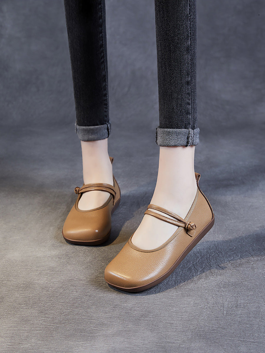 Leather Square Toe Flat Shoes At1040