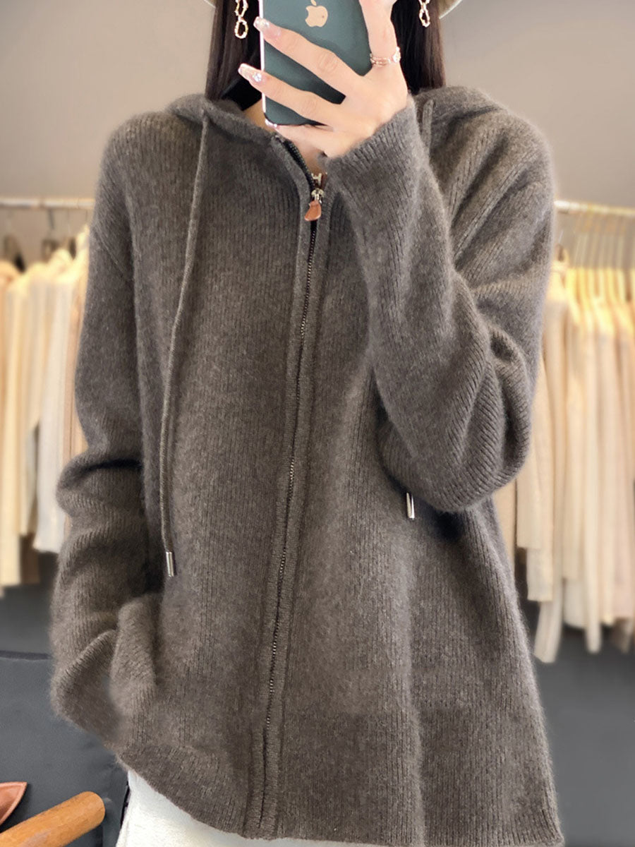 Autumn 100%wool Hooded Cardigan Sweater Ba1059