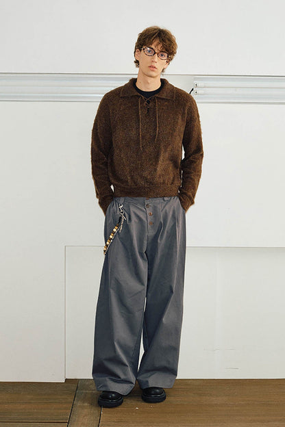 Brown Lace-up Mohair Sweater
