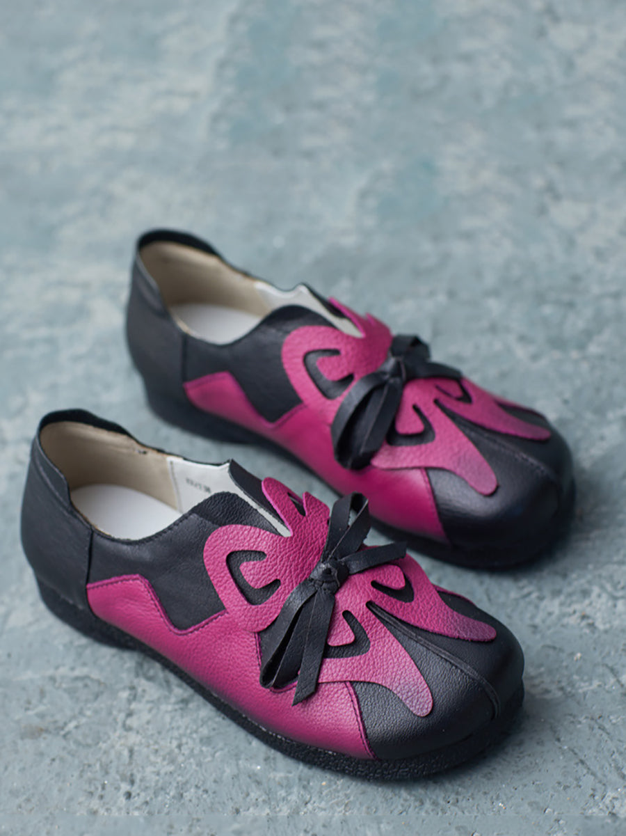 Artsy Colorblock Leather Butterfly Spliced Shoes Ui1011