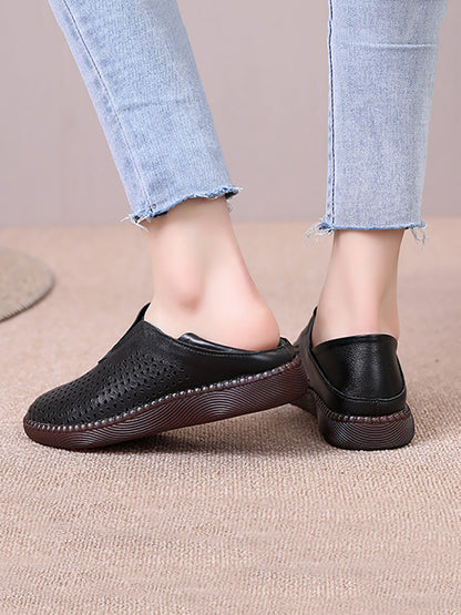 Summer Leather Cutout Flat Shoes Hh048