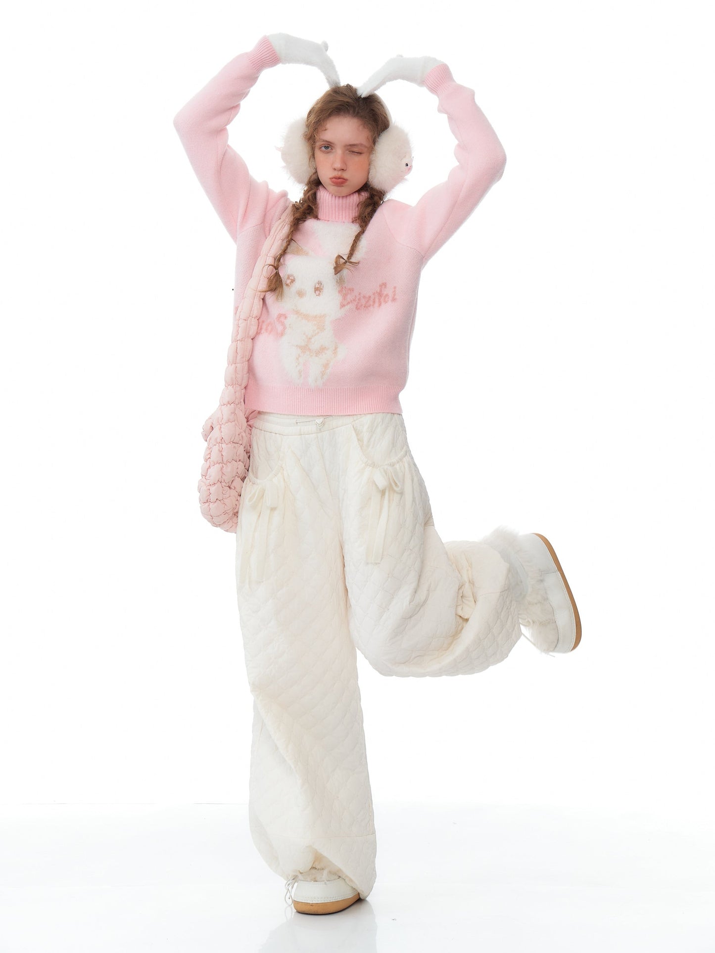Pink Bunny Turtleneck Sweater