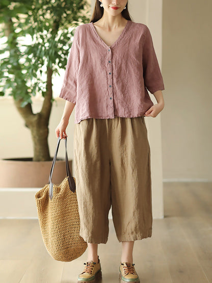 Summer Retro Linen Loose Harem Pants Fd009