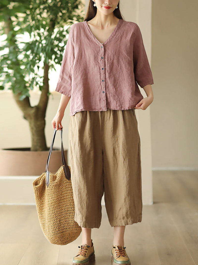 Summer Retro Linen Loose Harem Pants Fd009