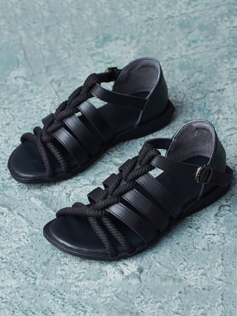 Summer Leather Spliced Rope Sandals Ui1012