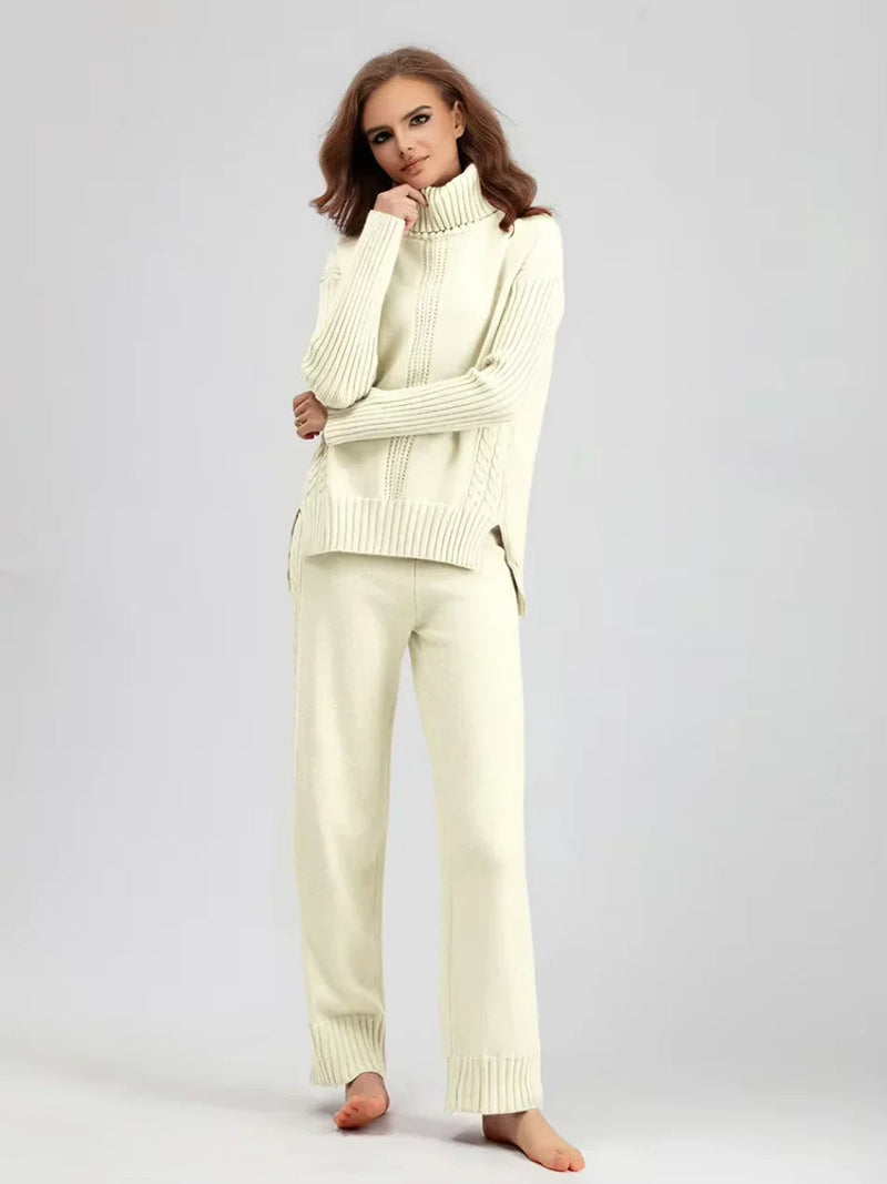 Scarlett - High-neck Knit Sweater & Loose Pants Set