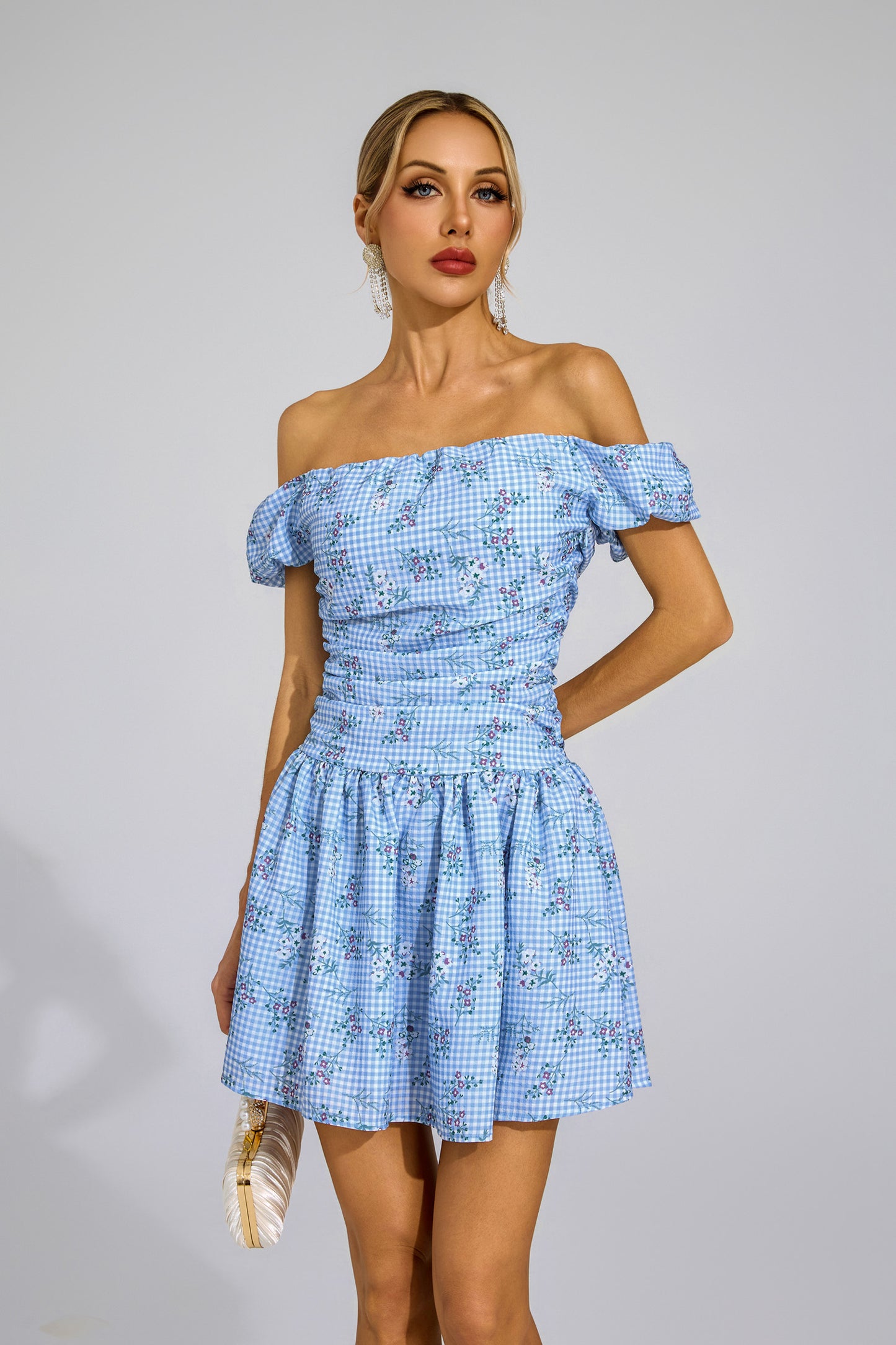 Bethune Blue Off Shoulder Mini Dress