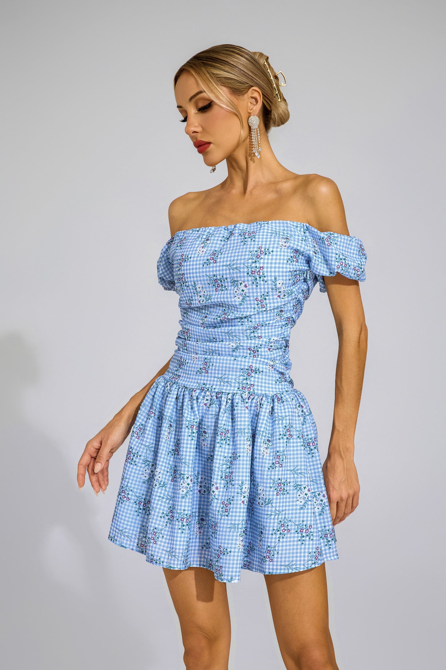 Bethune Blue Off Shoulder Mini Dress
