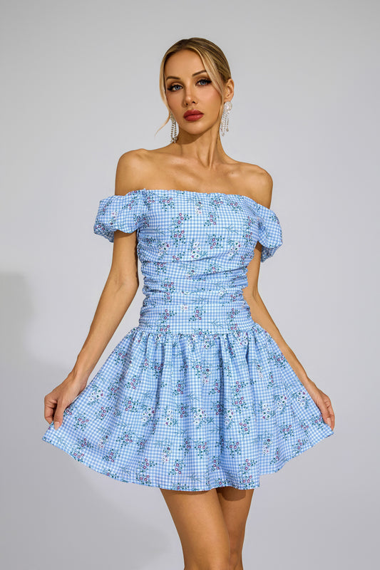 Bethune Blue Off Shoulder Mini Dress