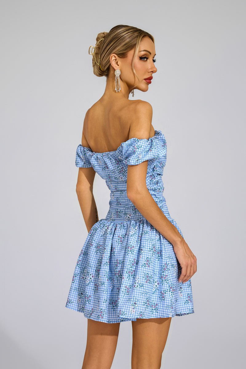Bethune Blue Off Shoulder Mini Dress