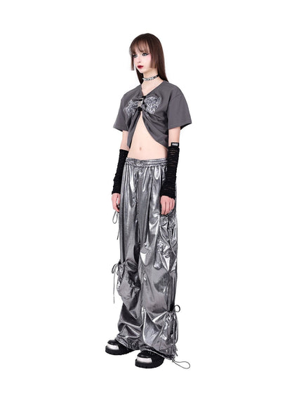 Pinkspink Metallic Cargo Balloon Pants - Silver/hot Pink