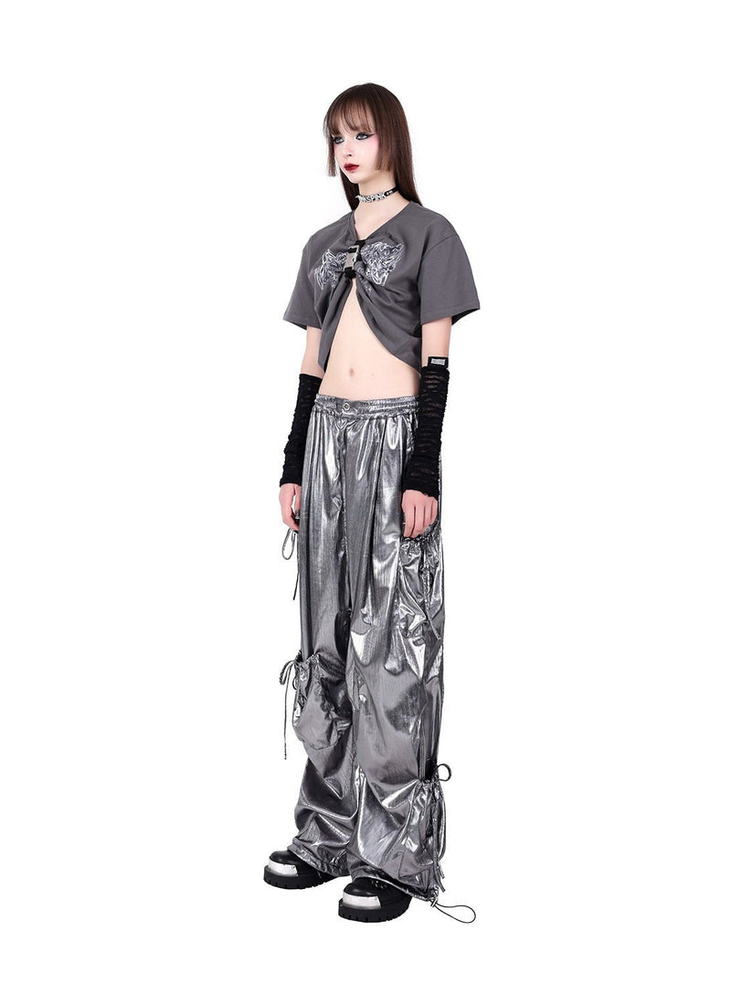 Pinkspink Metallic Cargo Balloon Pants - Silver/hot Pink