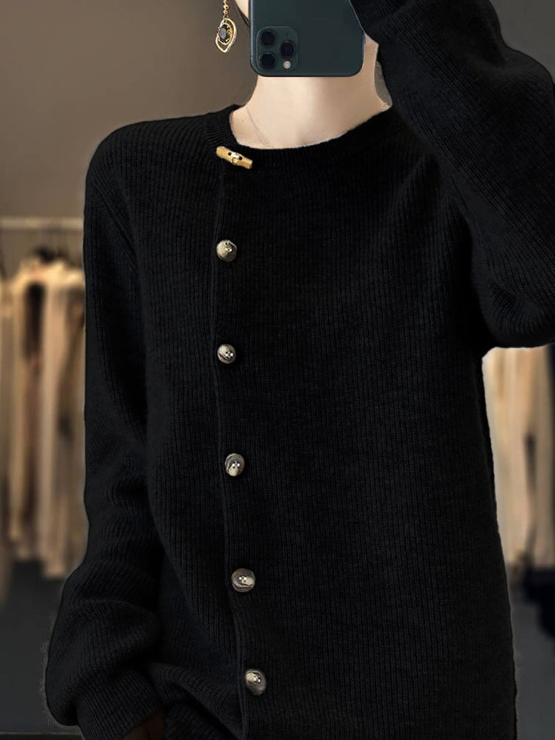 Autumn Knit Wool Buttoned O-neck Sweater Wu024