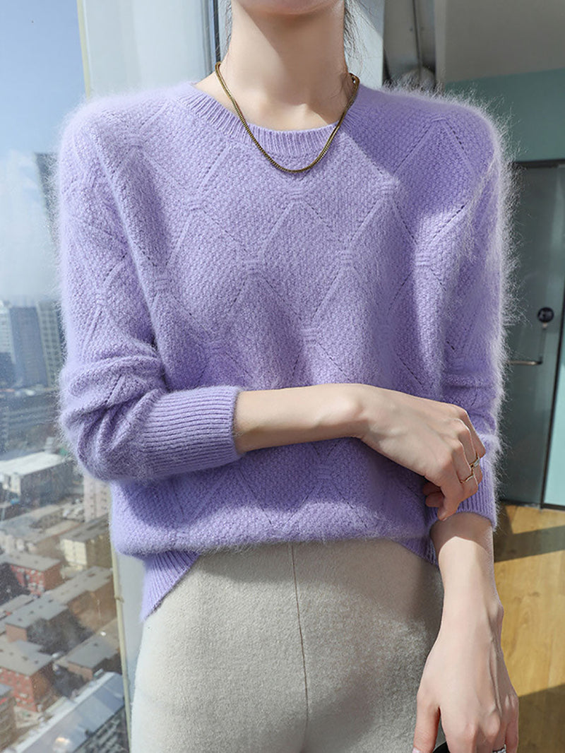 Autumn O-neck Rhomboids Wool Warm Knit Sweater Av1010