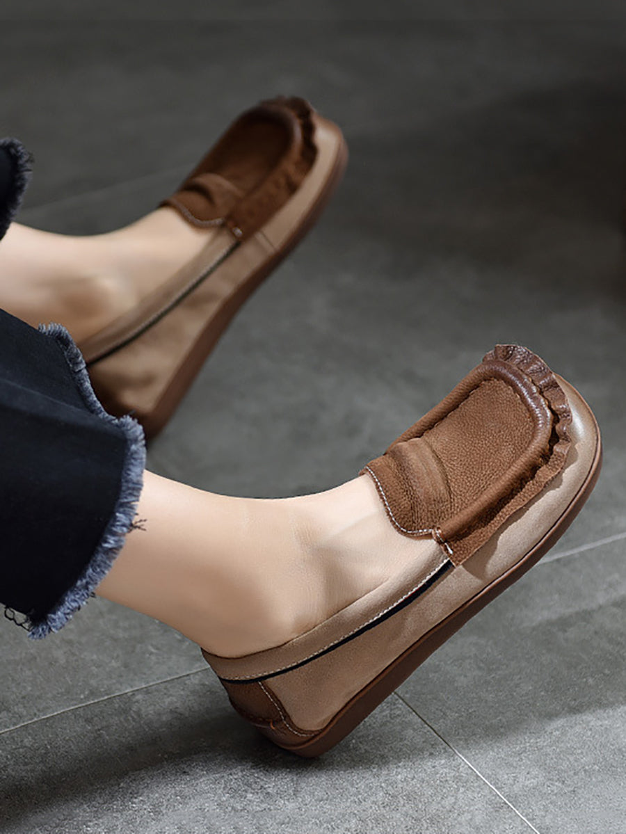 Summer Retro Leather Colorblock Spliced Shoes As1059