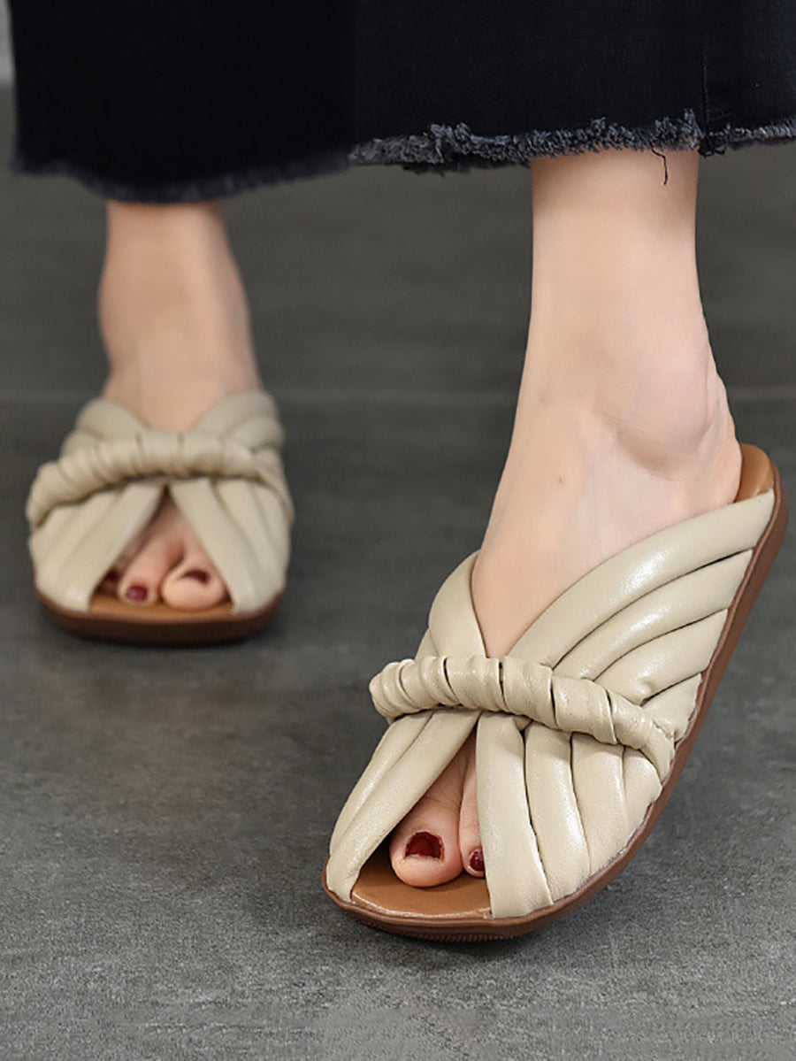 Summer Leahter Weave Flat Slippers Bn1013