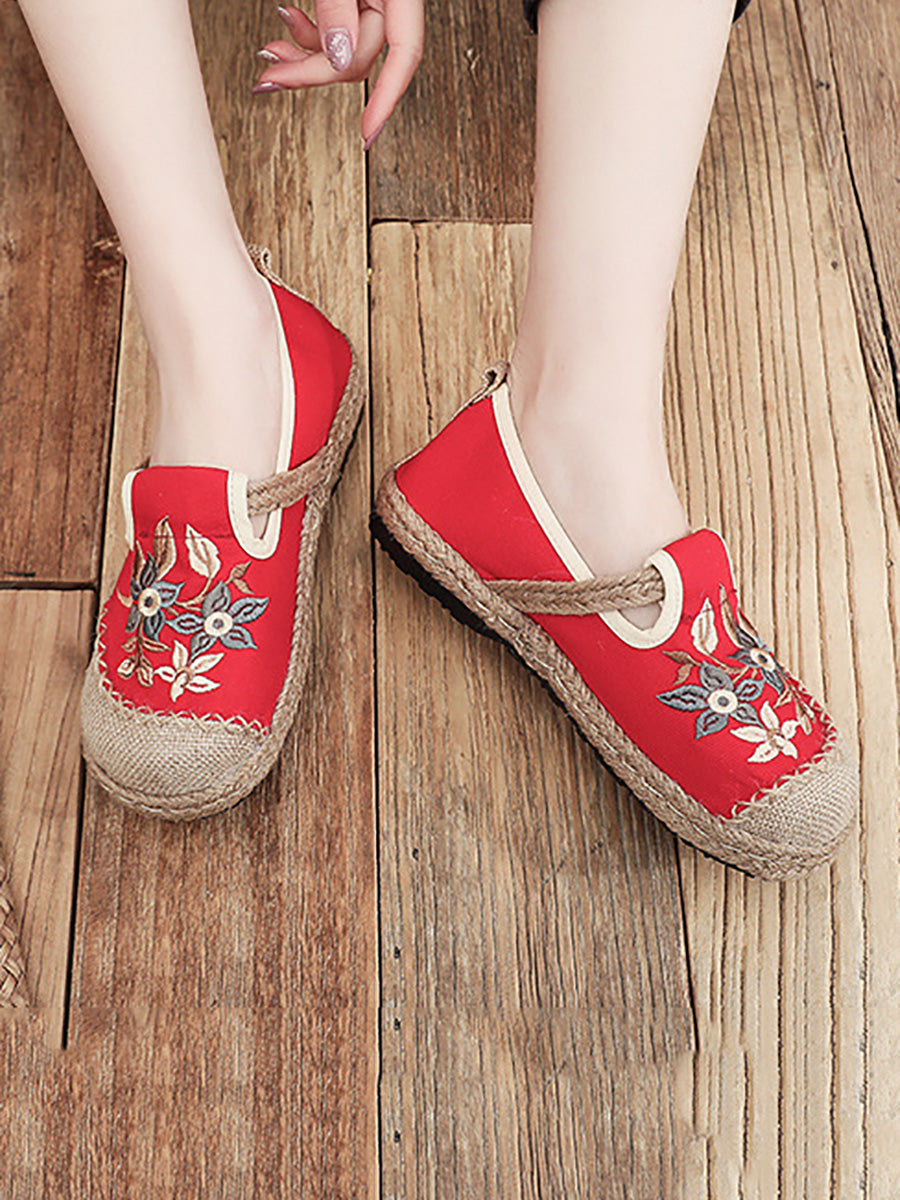 Flower Embroidery Linen Cotton Flat Shoes Ah1062
