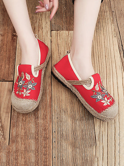 Flower Embroidery Linen Cotton Flat Shoes Ah1062