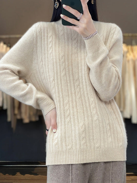 Autumn Cable Knit 100%wool Half Turtleneck Sweater Qn027