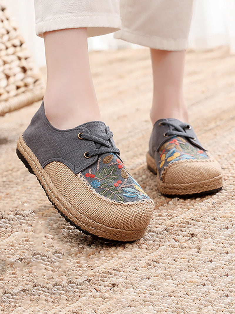 Summer Flower Embroidery Linen Cloth Shoes At1068