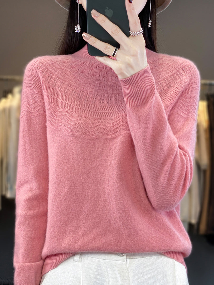 Autumn Cable Knit 100%wool Half Turtleneck Sweater Qn031