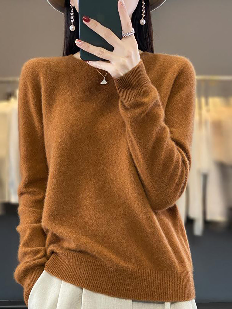Autumn Knit 100%wool O-neck Sweater Wu023