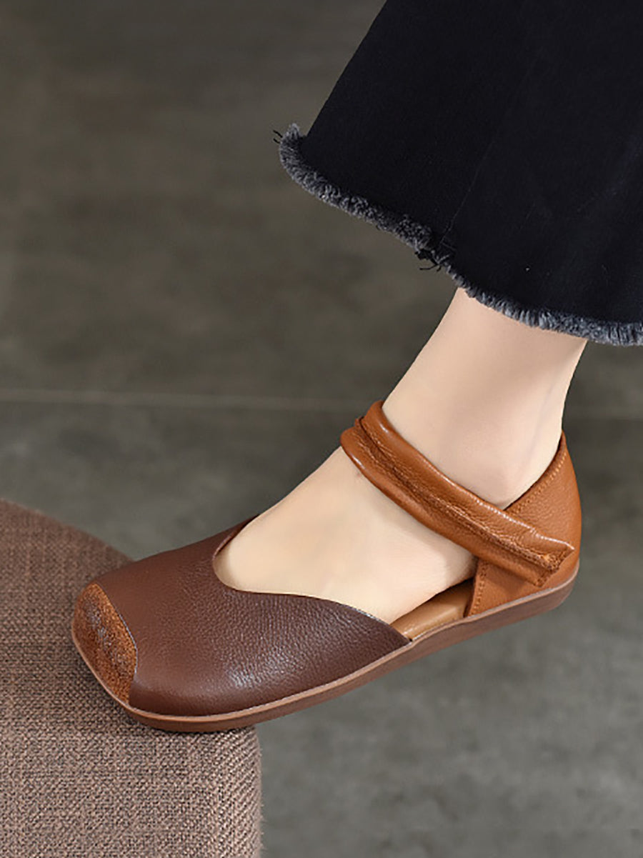 Summer Leather Colorblock Flat Shoes Qw1039