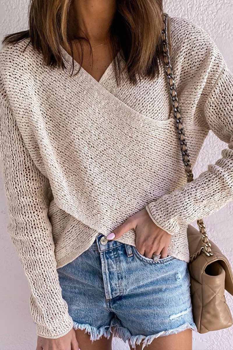 Color Knitted V-neck Sweater