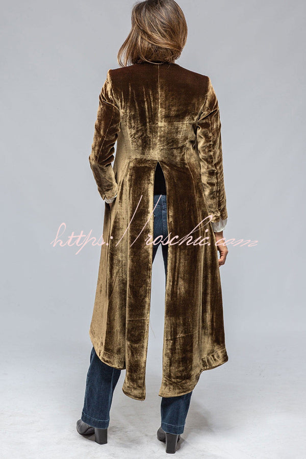 Velvet Long Loose Pocket Slit Coat