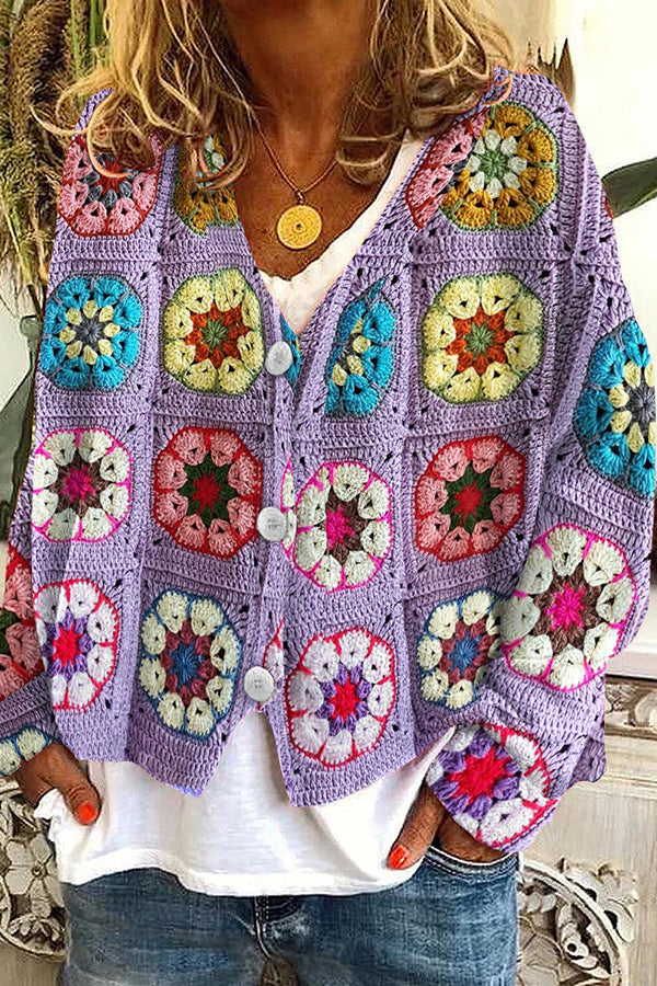 Fun and Long Sleeved Cardigan With Fun Printed Buttons