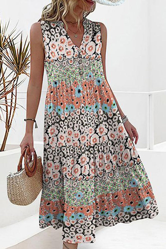Unique Print Sleeveless Midi Dress