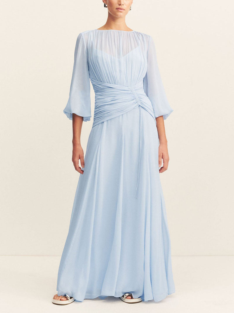 High Neck Balloon Sleeve Maxi Dress