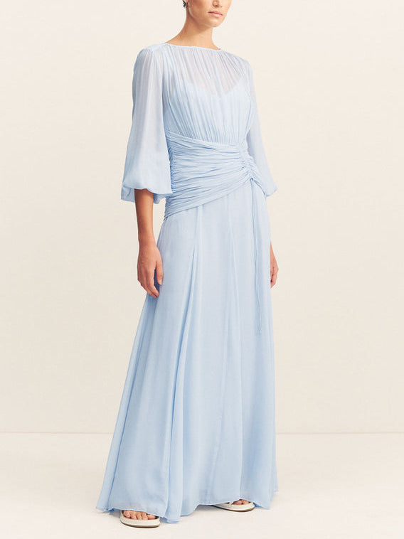 High Neck Balloon Sleeve Maxi Dress