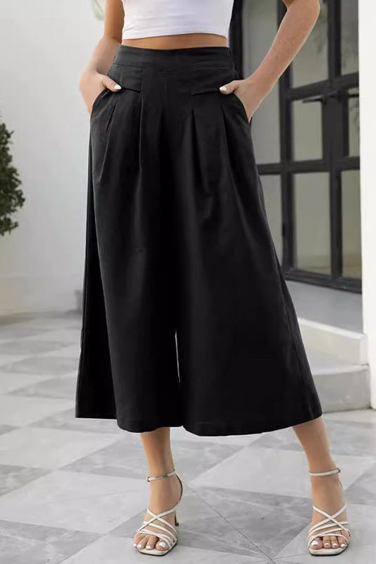 Skirts, Cotton-feel, Elastic Waist, Wide-leg, Nine-point Trousers, Pocket Workwear, Pants, Loose